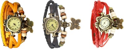 NS18 Vintage Butterfly Rakhi Watch Combo of 3 Yellow, Black And Red Analog Watch  - For Women   Watches  (NS18)