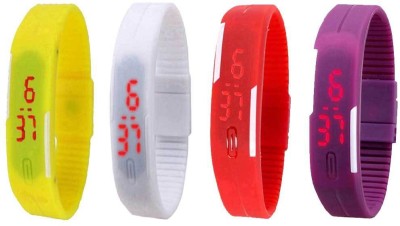 NS18 Silicone Led Magnet Band Watch Combo of 4 Yellow, White, Red And Purple Digital Watch  - For Couple   Watches  (NS18)