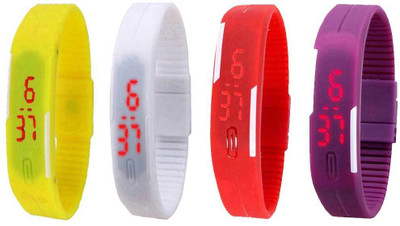 

NS18 Silicone Led Magnet Band Watch Combo of 4 Yellow, White, Red And Purple Watch - For Couple
