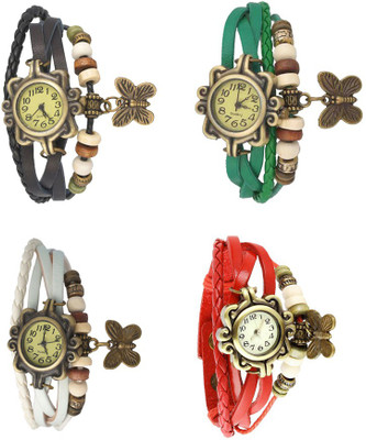 

Kissu Vintage Rakhi Combo of 4 Black, White, Green And Red Watch - For Women