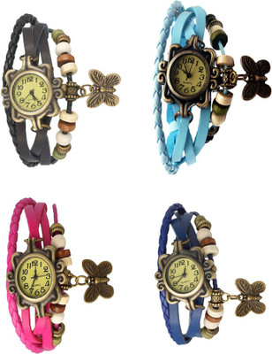 

Kissu Vintage Rakhi Combo of 4 Black, Pink, Sky Blue And Blue Watch - For Women