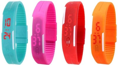 NS18 Silicone Led Magnet Band Combo of 4 Sky Blue, Pink, Red And Orange Digital Watch  - For Boys & Girls   Watches  (NS18)