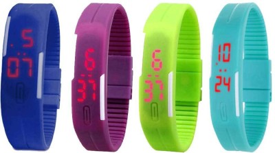 NS18 Silicone Led Magnet Band Watch Combo of 4 Blue, Purple, Green And Sky Blue Digital Watch  - For Couple   Watches  (NS18)