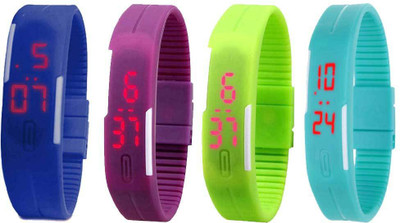 

Kissu Led Magnet Band Combo of 4 Blue, Purple, Green And Sky Blue Watch - For Men & Women