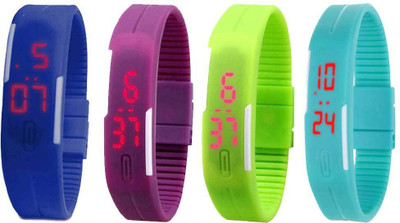 NS18 Silicone Led Magnet Band Watch Combo of 4 Blue, Purple, Green And Sky Blue Digital Watch  - For Couple   Watches  (NS18)