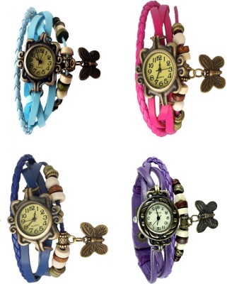 NS18 Vintage Butterfly Rakhi Combo of 4 Sky Blue, Blue, Pink And Purple Analog Watch  - For Women   Watches  (NS18)