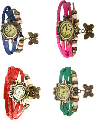 

NS18 Vintage Butterfly Rakhi Combo of 4 Blue, Red, Pink And Green Watch - For Women