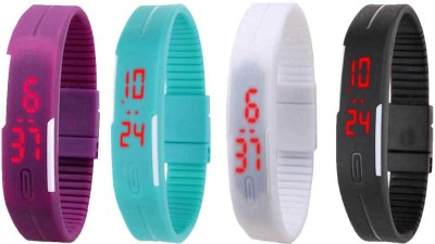 NS18 Silicone Led Magnet Band Combo of 4 Purple, Sky Blue, White And Black Watch  - For Boys & Girls   Watches  (NS18)
