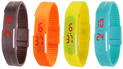 

NS18 Silicone Led Magnet Band Watch Combo of 4 Brown, Orange, Yellow And Sky Blue Watch - For Couple