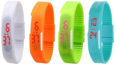NS18 Silicone Led Magnet Band Watch Combo of 4 White, Orange, Green And Sky Blue Digital Watch  - For Couple   Watches  (NS18)