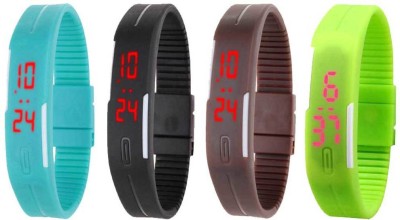 NS18 Silicone Led Magnet Band Combo of 4 Sky Blue, Black, Brown And Green Digital Watch  - For Boys & Girls   Watches  (NS18)