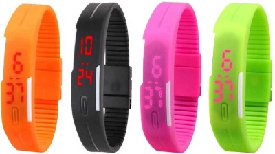 NS18 Silicone Led Magnet Band Combo of 4 Orange, Black, Pink And Green Digital Watch  - For Boys & Girls   Watches  (NS18)