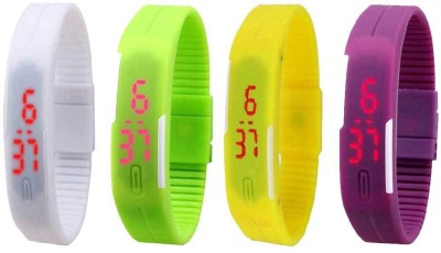 NS18 Silicone Led Magnet Band Watch Combo of 4 White, Green, Yellow And Purple Digital Watch  - For Couple   Watches  (NS18)