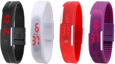 NS18 Silicone Led Magnet Band Watch Combo of 4 Black, White, Red And Purple Digital Watch  - For Couple   Watches  (NS18)