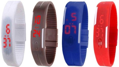 NS18 Silicone Led Magnet Band Watch Combo of 4 White, Brown, Blue And Red Digital Watch  - For Couple   Watches  (NS18)