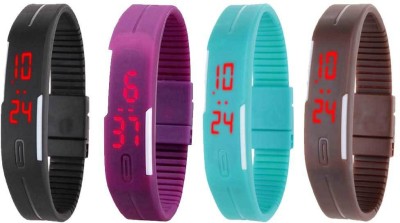 NS18 Silicone Led Magnet Band Combo of 4 Black, Purple, Sky Blue And Brown Digital Watch  - For Boys & Girls   Watches  (NS18)