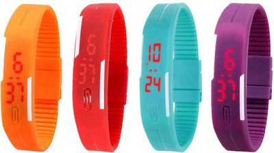 Kissu Led Magnet Band Combo of 4 Orange, Red, Sky Blue And Purple Watch - For Men & Women
