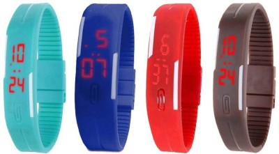 NS18 Silicone Led Magnet Band Combo of 4 Sky Blue, Blue, Red And Brown Digital Watch  - For Boys & Girls   Watches  (NS18)