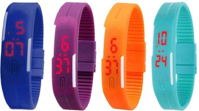 NS18 Silicone Led Magnet Band Watch Combo of 4 Blue, Purple, Orange And Sky Blue Digital Watch  - For Couple   Watches  (NS18)