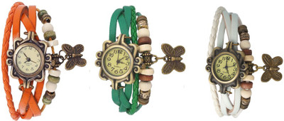 

Kissu Vintage Rakhi Watch Combo of 3 Orange, Green And White Watch - For Women