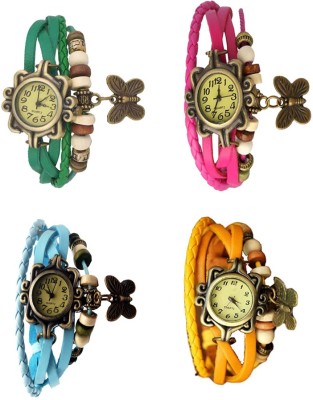 NS18 Vintage Butterfly Rakhi Combo of 4 Green, Sky Blue, Pink And Yellow Analog Watch  - For Women   Watches  (NS18)
