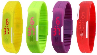 NS18 Silicone Led Magnet Band Watch Combo of 4 Yellow, Green, Purple And Red Digital Watch  - For Couple   Watches  (NS18)