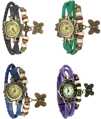 

Kissu Vintage Rakhi Combo of 4 Black, Blue, Green And Purple Watch - For Women