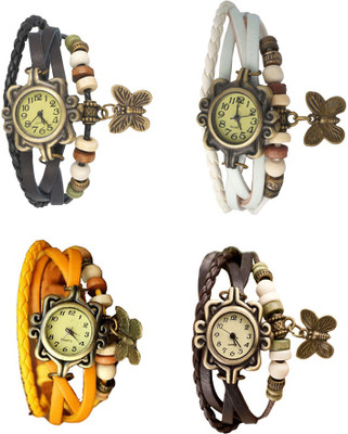 

NS18 Vintage Butterfly Rakhi Combo of 4 Black, Yellow, White And Brown Watch - For Women