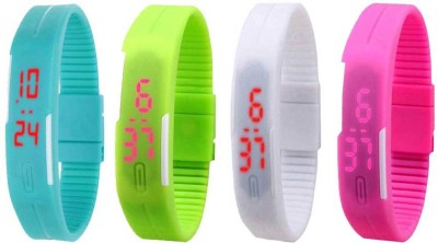 NS18 Silicone Led Magnet Band Watch Combo of 4 Sky Blue, Green, White And Pink Digital Watch  - For Couple   Watches  (NS18)