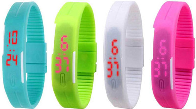 NS18 Silicone Led Magnet Band Watch Combo of 4 Sky Blue, Green, White And Pink Digital Watch  - For Couple   Watches  (NS18)