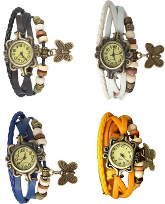 

NS18 Vintage Butterfly Rakhi Combo of 4 Black, Blue, White And Yellow Watch - For Women