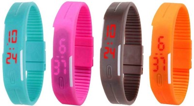 NS18 Silicone Led Magnet Band Combo of 4 Sky Blue, Pink, Brown And Orange Digital Watch  - For Boys & Girls   Watches  (NS18)