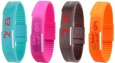 

Kissu Led Magnet Band Combo of 4 Sky Blue, Pink, Brown And Orange Watch - For Men & Women