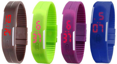 NS18 Silicone Led Magnet Band Combo of 4 Brown, Green, Purple And Blue Digital Watch  - For Boys & Girls   Watches  (NS18)