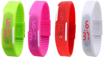 NS18 Silicone Led Magnet Band Combo of 4 Green, Pink, Red And White Digital Watch  - For Boys & Girls   Watches  (NS18)