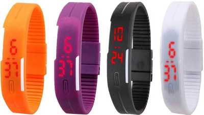 

Kissu Led Magnet Band Combo of 4 Orange, Purple, Black And White Watch - For Men & Women