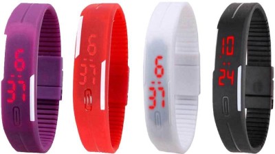 NS18 Silicone Led Magnet Band Combo of 4 Purple, Red, White And Black Digital Watch  - For Boys & Girls   Watches  (NS18)