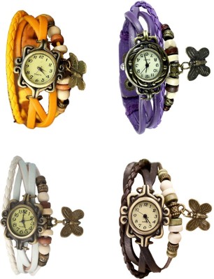 NS18 Vintage Butterfly Rakhi Combo of 4 Yellow, White, Purple And Brown Analog Watch  - For Women   Watches  (NS18)