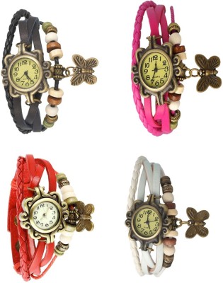 NS18 Vintage Butterfly Rakhi Combo of 4 Black, Red, Pink And White Analog Watch  - For Women   Watches  (NS18)