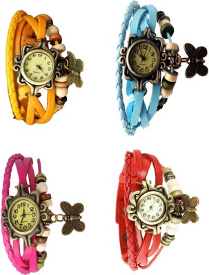 NS18 Vintage Butterfly Rakhi Combo of 4 Yellow, Pink, Sky Blue And Red Analog Watch  - For Women   Watches  (NS18)
