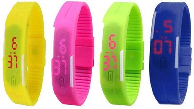 

Kissu Led Magnet Band Combo of 4 Yellow, Pink, Green And Blue Watch - For Men & Women