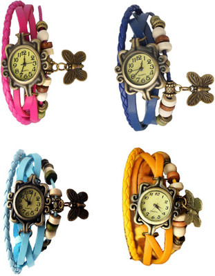 

NS18 Vintage Butterfly Rakhi Combo of 4 Pink, Sky Blue, Blue And Yellow Watch - For Women