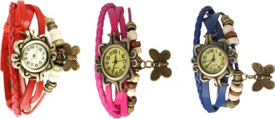 NS18 Vintage Butterfly Rakhi Watch Combo of 3 Red, Pink And Blue Analog Watch  - For Women   Watches  (NS18)