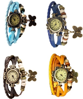 NS18 Vintage Butterfly Rakhi Combo of 4 Sky Blue, Brown, Blue And Yellow Analog Watch  - For Women   Watches  (NS18)
