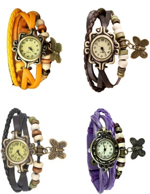 NS18 Vintage Butterfly Rakhi Combo of 4 Yellow, Black, Brown And Purple Analog Watch  - For Women   Watches  (NS18)