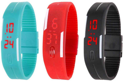 

Kissu Led Band Watch Combo of 3 Sky Blue, Red And Black Watch - For Couple