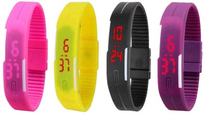 NS18 Silicone Led Magnet Band Watch Combo of 4 Pink, Yellow, Black And Purple Digital Watch  - For Couple   Watches  (NS18)