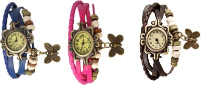 NS18 Vintage Butterfly Rakhi Watch Combo of 3 Blue, Pink And Brown Analog Watch  - For Women   Watches  (NS18)