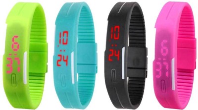 NS18 Silicone Led Magnet Band Combo of 4 Green, Sky Blue, Black And Pink Digital Watch  - For Boys & Girls   Watches  (NS18)