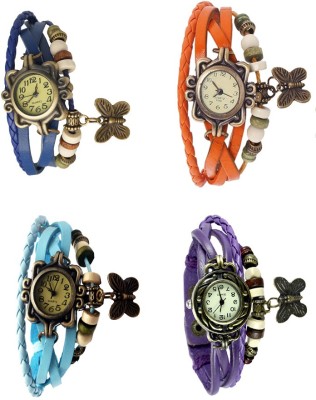 NS18 Vintage Butterfly Rakhi Combo of 4 Blue, Sky Blue, Orange And Purple Analog Watch  - For Women   Watches  (NS18)